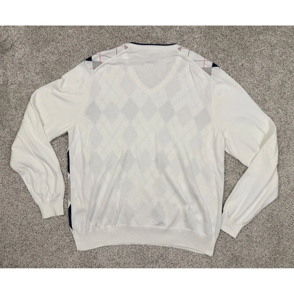 Brooks‎ Brothers Mens White Argyle Supima Cotton V-Neck Sweater Large Navy Grey